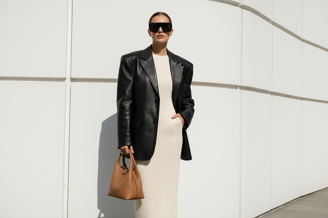 Rosie Huntington-Whiteley’s Minimalist Philosophy: The Supermodel Off-Duty Uniform of an Investment Leather Jacket and Oversized Black Sunglasses