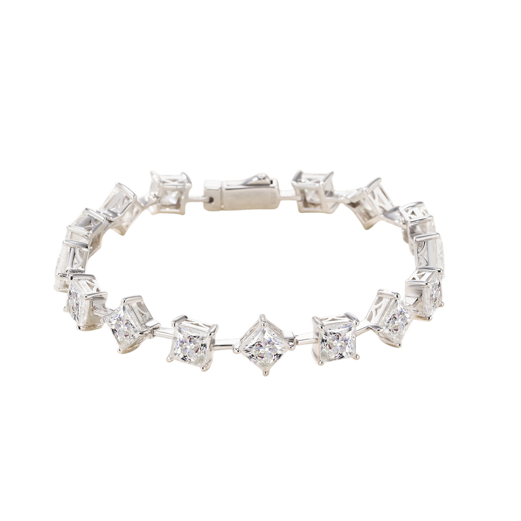 Hayesaura | Office Siren Square Princess-Cut Moissanite | Minimalist Structural Wrist-Band