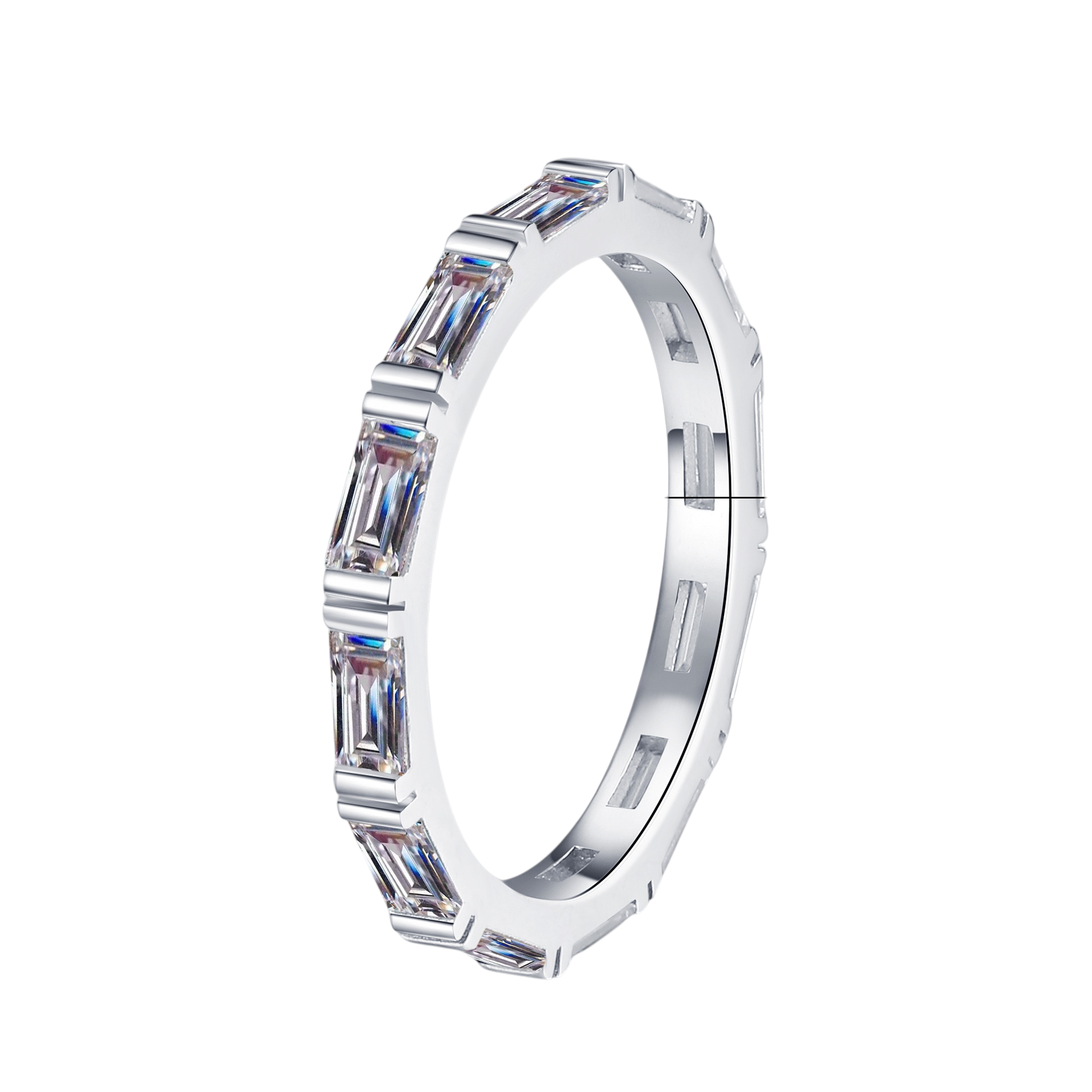 Hayesaura | Quiet Luxury Rectangular Bamboo Joint Moissanite Band | Old Money Stacking Ring