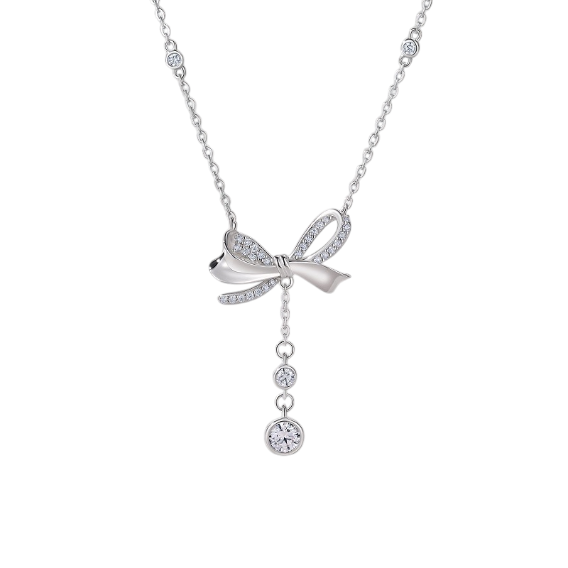 Hayesaura | Sweet Coquette 18K Plated Bowknot Cloud Moissanite | Dreamy High-Cold Necklace