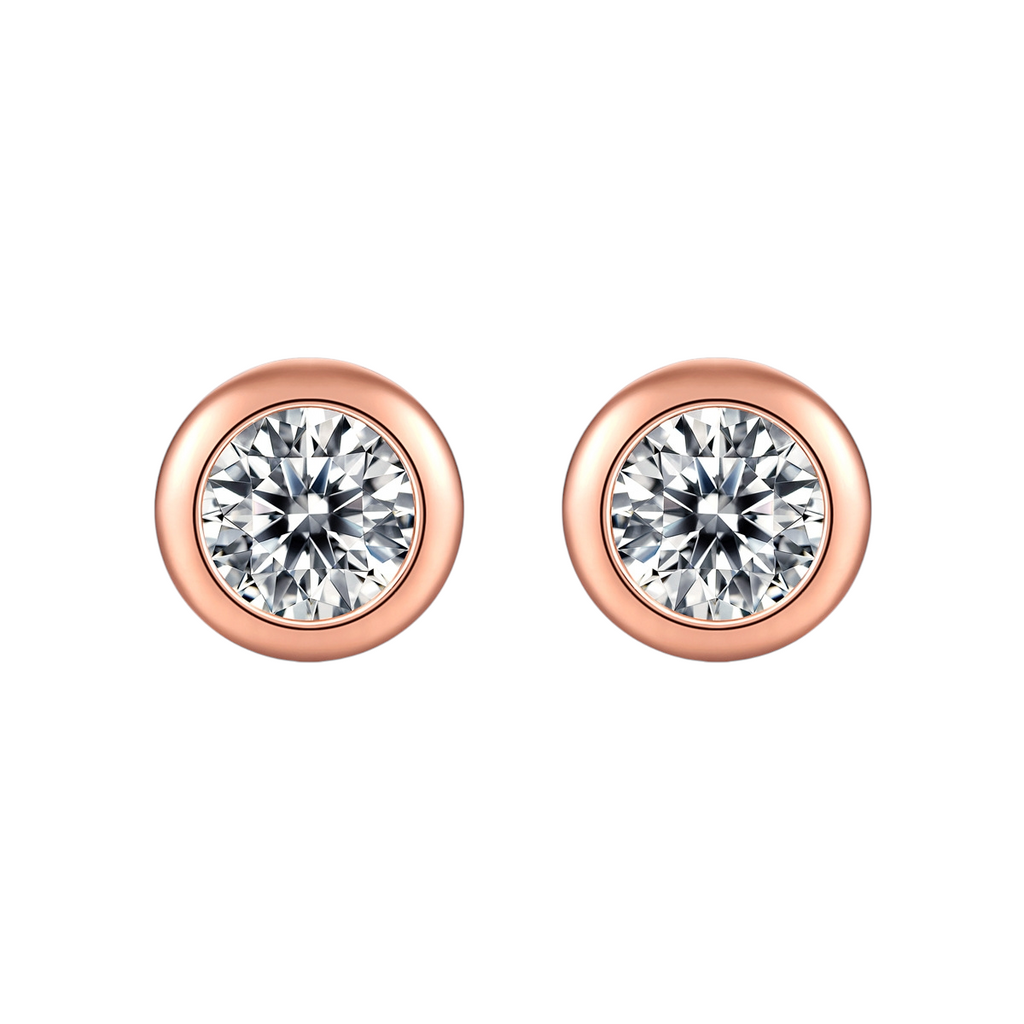 Hayesaura | Coquette Romance Rose Gold Bubble Bezel Moissanite | High-Cold Petite Solitaire Studs