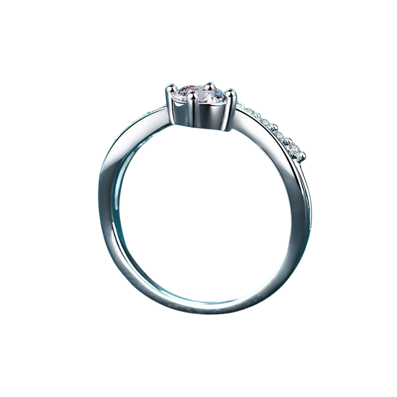 Hayesaura | Office Siren V-Shape Micro-Pavé Moissanite Ring | Clean Fit Bridal Solitaire