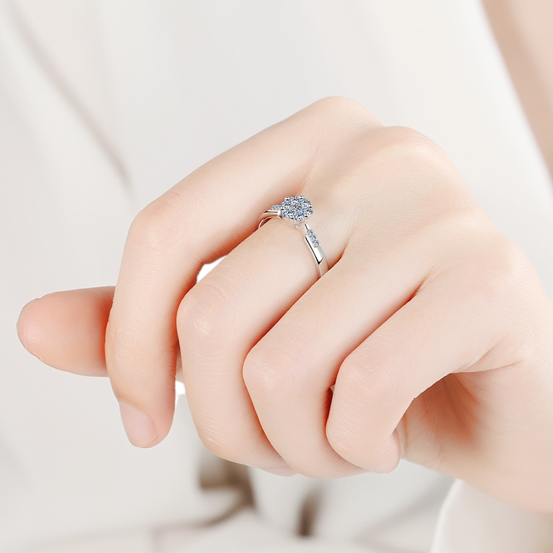 Hayesaura | Six-Around-One Cluster Moissanite Halo Ring in 18K White Gold
