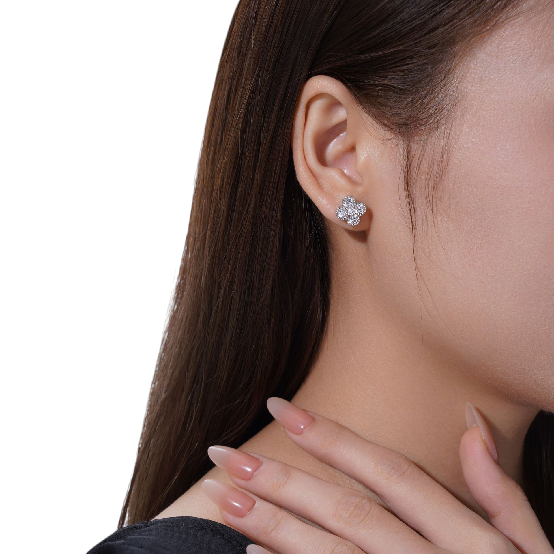 Hayesaura | Niche Elegant Open-Frame Clover Moissanite Studs | Clean Fit Daily Anniversary Gift