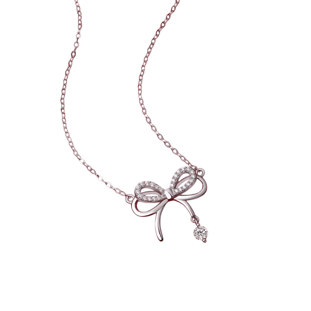 Hayesaura | Delicate Coquette Bowknot Tassel Moissanite Choker | Romantic Anniversary Gift Necklace