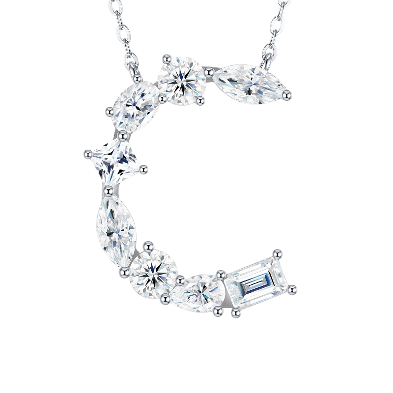Hayesaura | Street Hip-Hop 18K Plated D-Color Moissanite 26 Initial Letters Necklace | Unisex Avant-Garde Clavicle Chain Statement