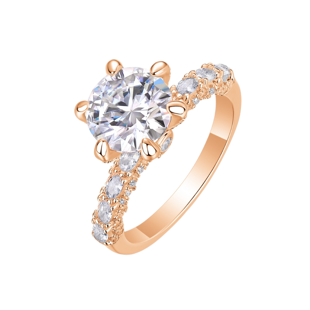 Hayesaura | Tri-Color Heavy Inlay Moissanite Proposal Ring | Minimalist