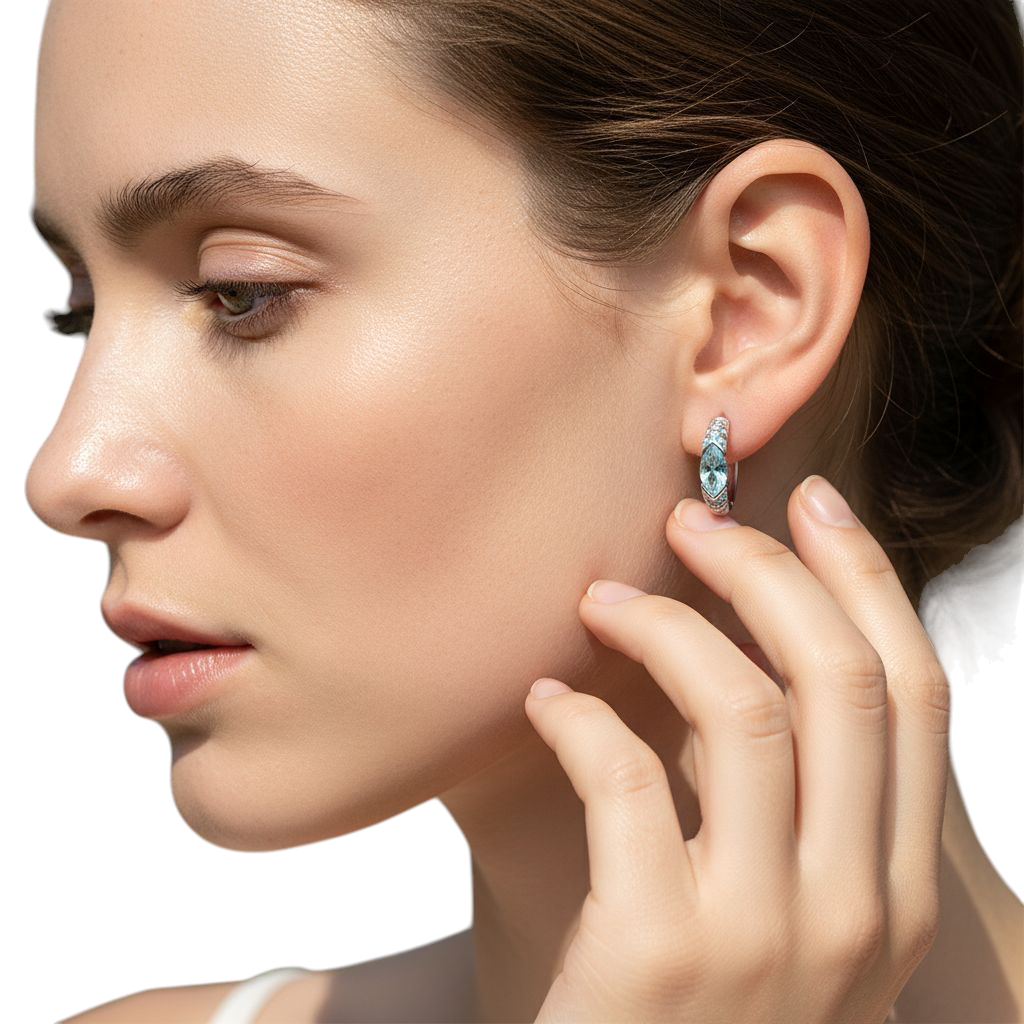 Hayesaura | Avant-Garde Unisex Blue Moissanite Huggie Hoops | Vintage Grunge Minimalist Ear-Clasp