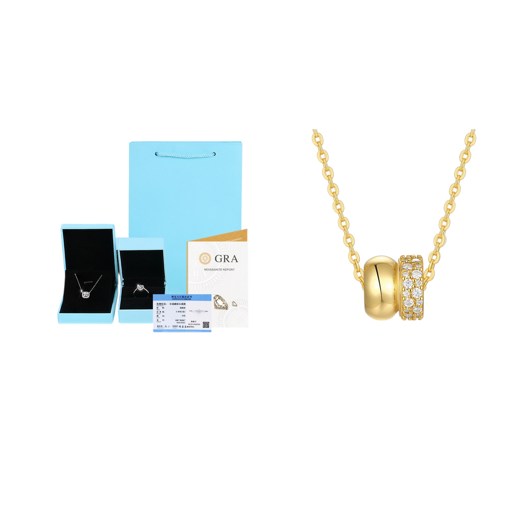Hayesaura | Vintage Glamour 18K Gold Plated Tweed Halo Moissanite | Intimate Anniversary Bridal Pendant