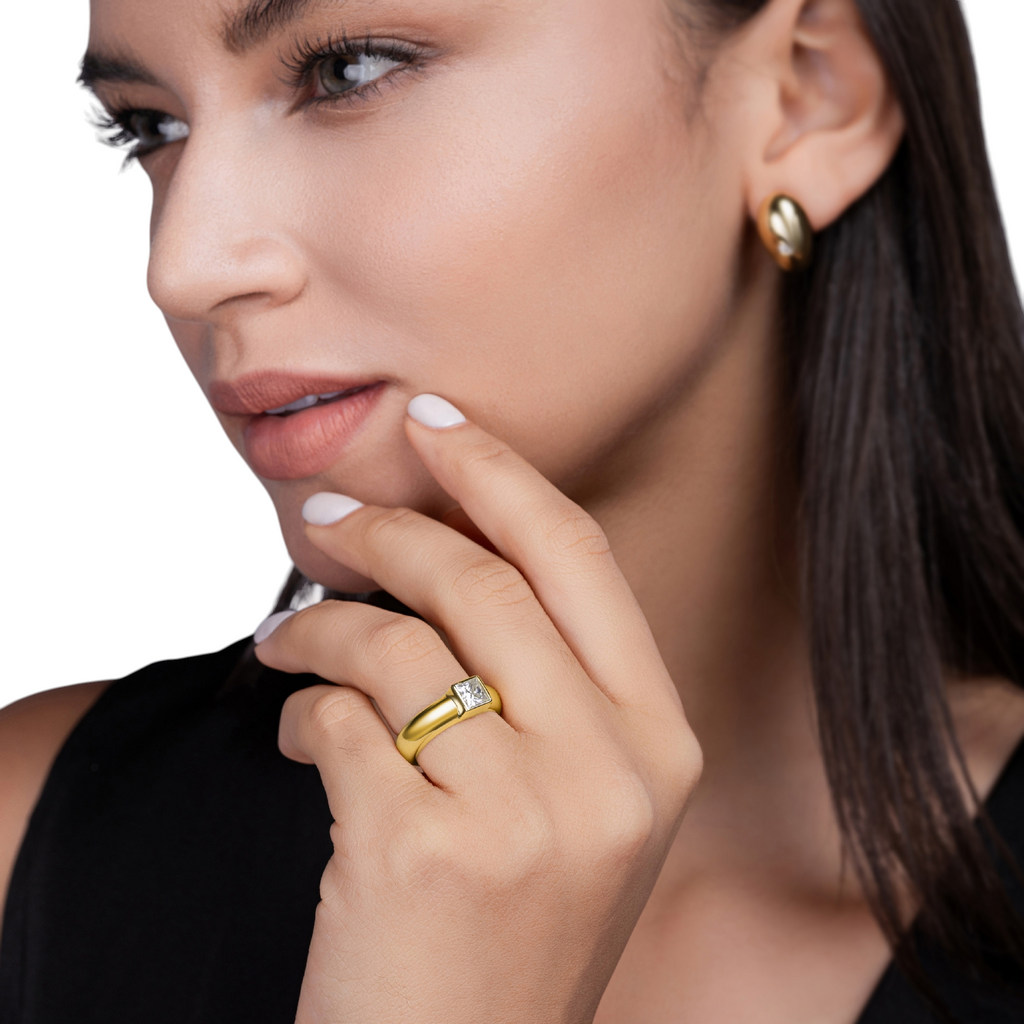 Hayesaura | Golden Hour 18K Yellow Gold Plated Moissanite Band | Clean Fit Daily Statement Ring