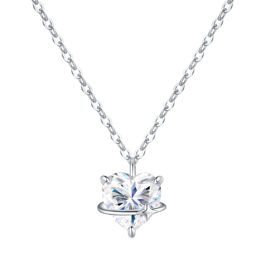 Hayesaura | Celestial Mystique 18K Plated Heart Planet Moissanite | Cosmic Romance Evening Pendant