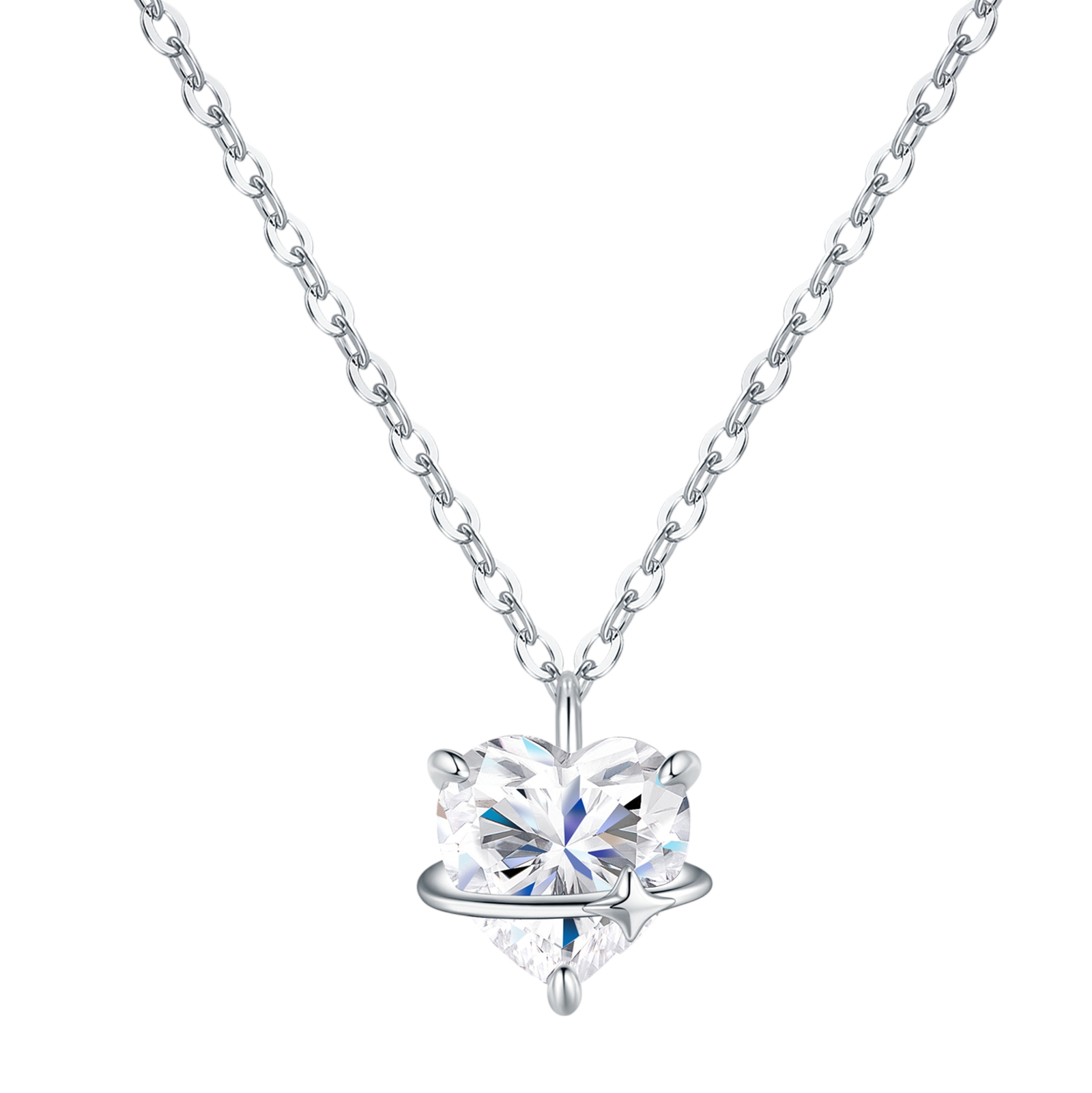 Hayesaura | Celestial Mystique 18K Plated Heart Planet Moissanite | Cosmic Romance Evening Pendant