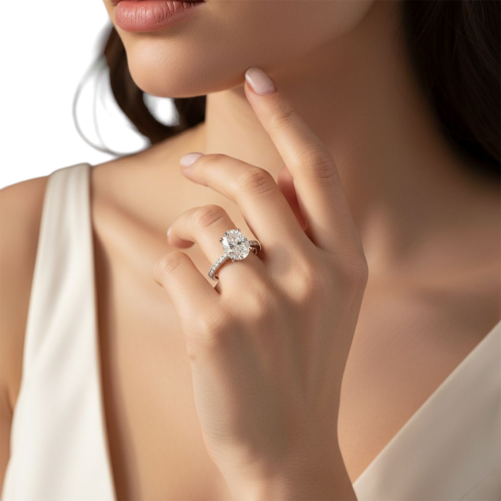 Hayesaura | Four-Prong Oval Cut Moissanite Proposal Ring | Minimalist