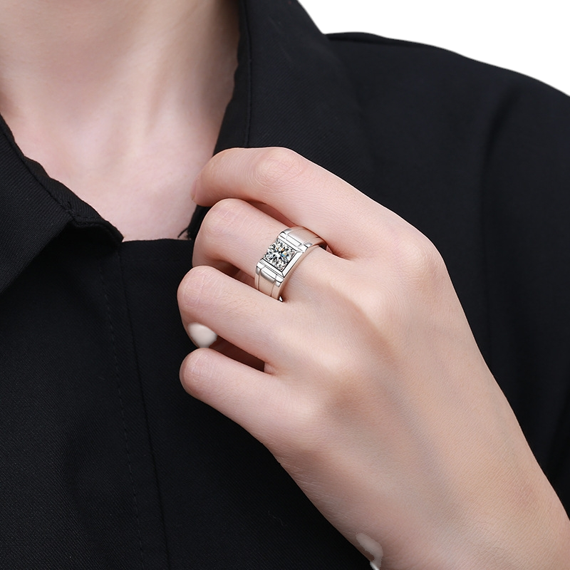Hayesaura | Vintage Grunge Frosted Pyramid Men's Moissanite Ring | Bold Masculine Statement Band