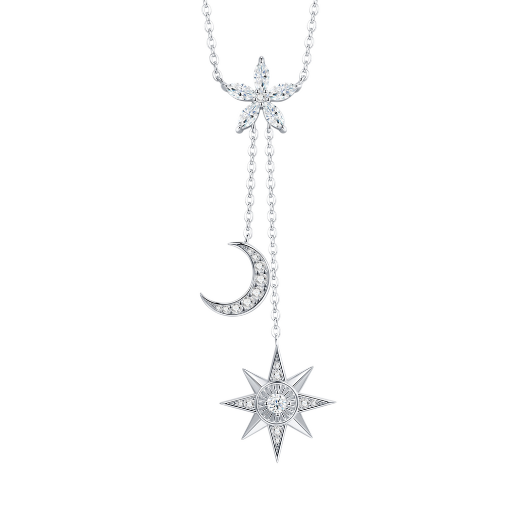 Hayesaura | Starlit Fantasy 18K Plated Star & Moon Tassel Moissanite | Ethereal Evening Drop Chain