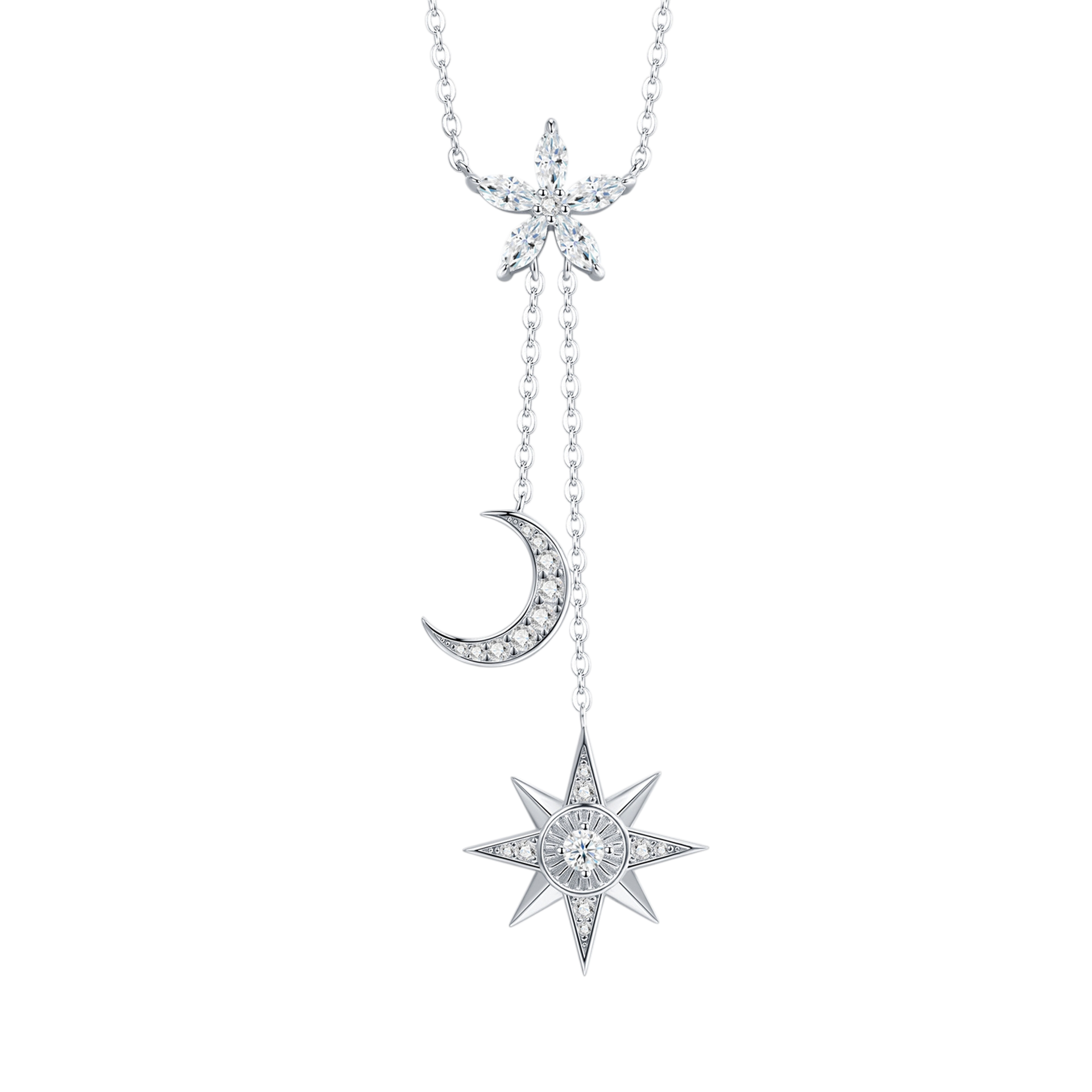 Hayesaura | Starlit Fantasy 18K Plated Star & Moon Tassel Moissanite | Ethereal Evening Drop Chain