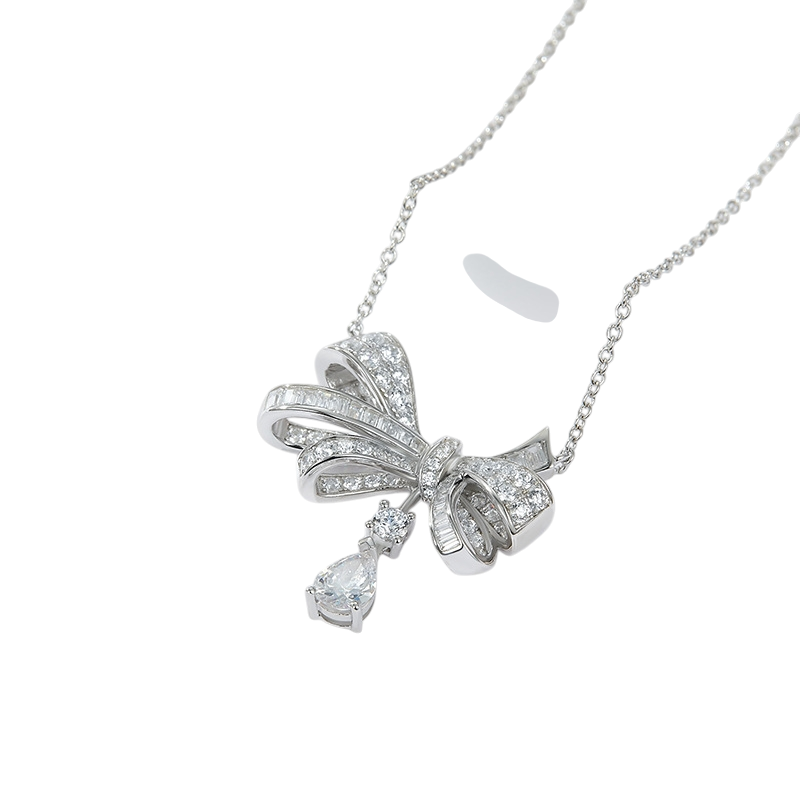 Hayesaura | Parisian Chic Bowknot Tassel Teardrop Moissanite | Gala Night Luxury Statement Necklace