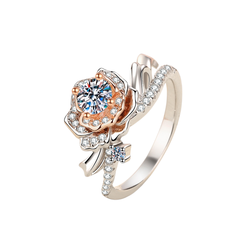 Hayesaura | Artisan Rose Gold Plated Moissanite Rose Flower Ring