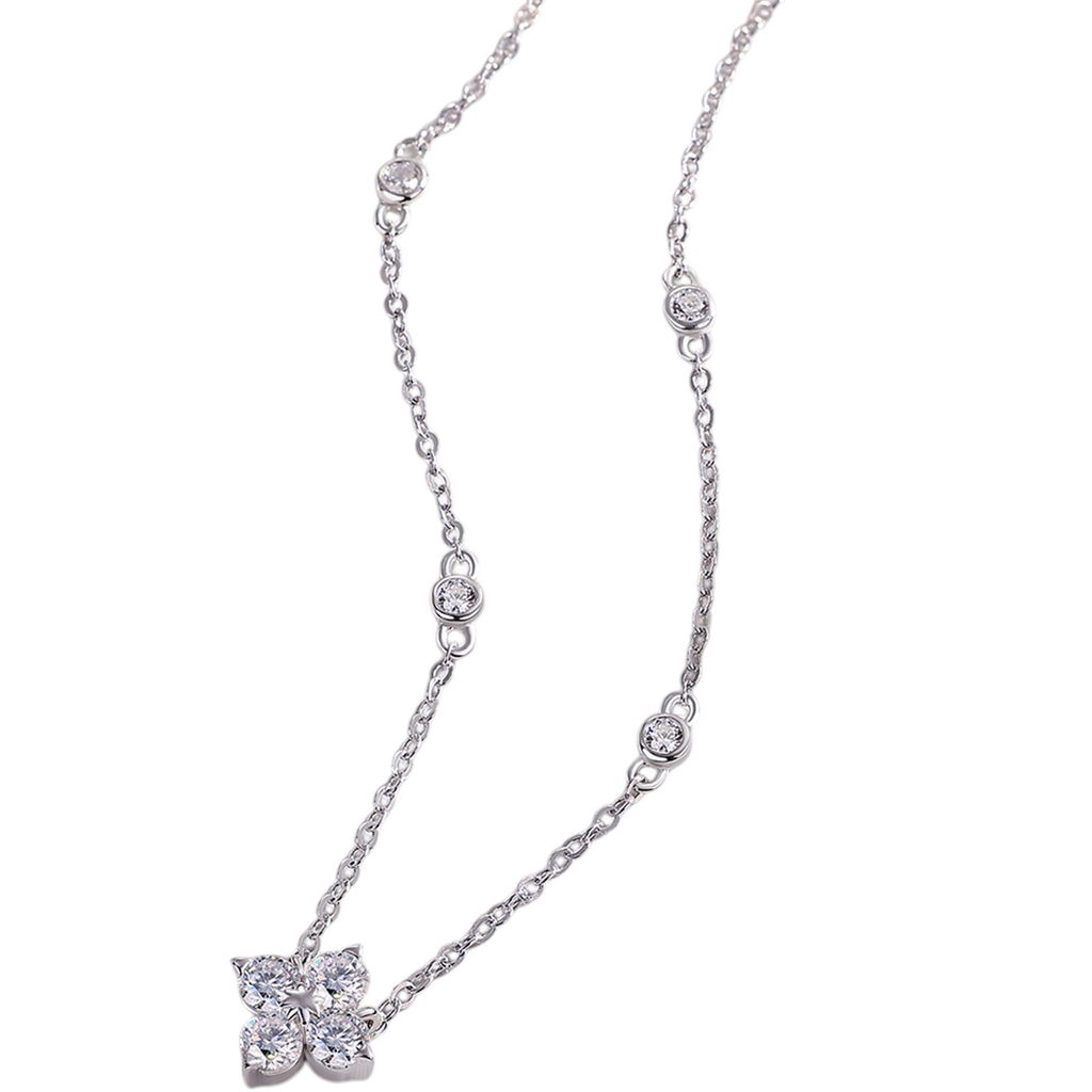 Hayesaura | Art Deco 18K White Gold Plated Geometric Clover | Vintage Glamour Bridal Pendant