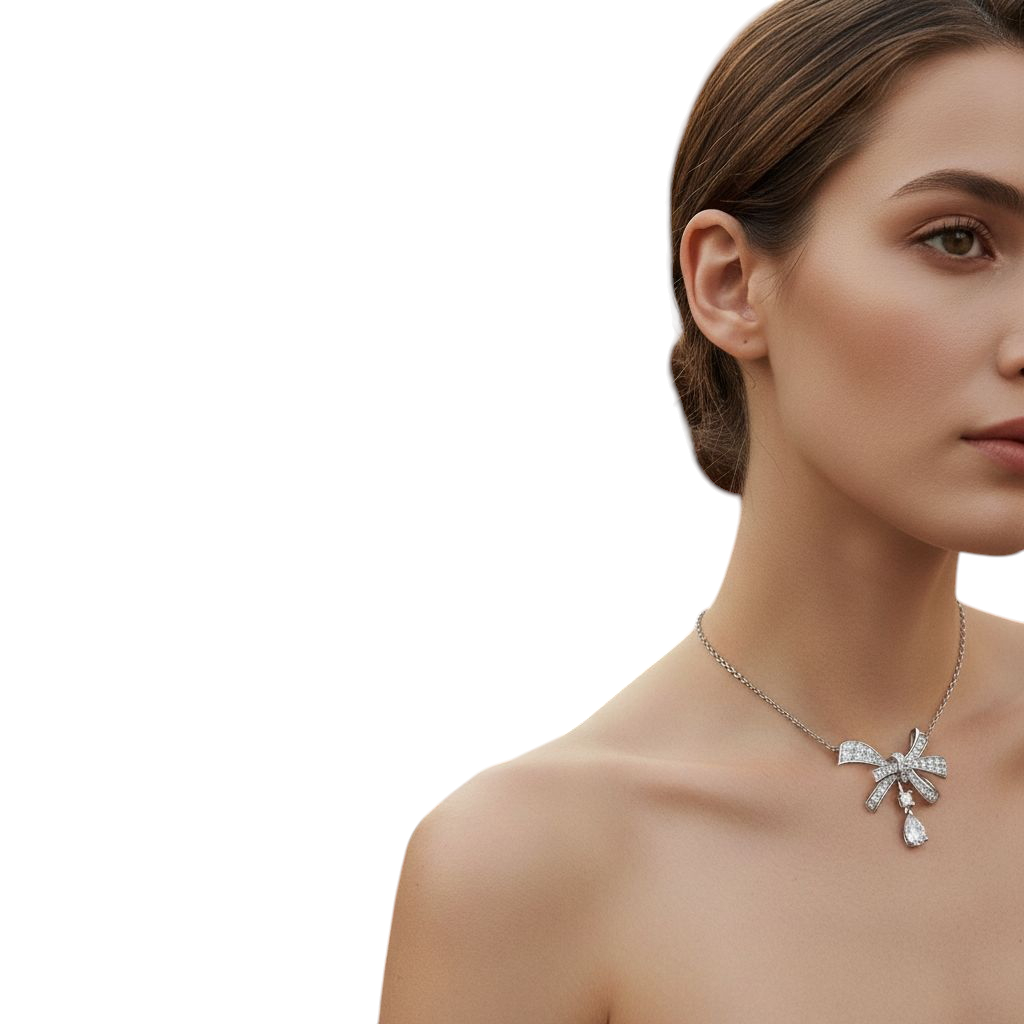 Hayesaura | Parisian Chic Bowknot Tassel Teardrop Moissanite | Gala Night Luxury Statement Necklace