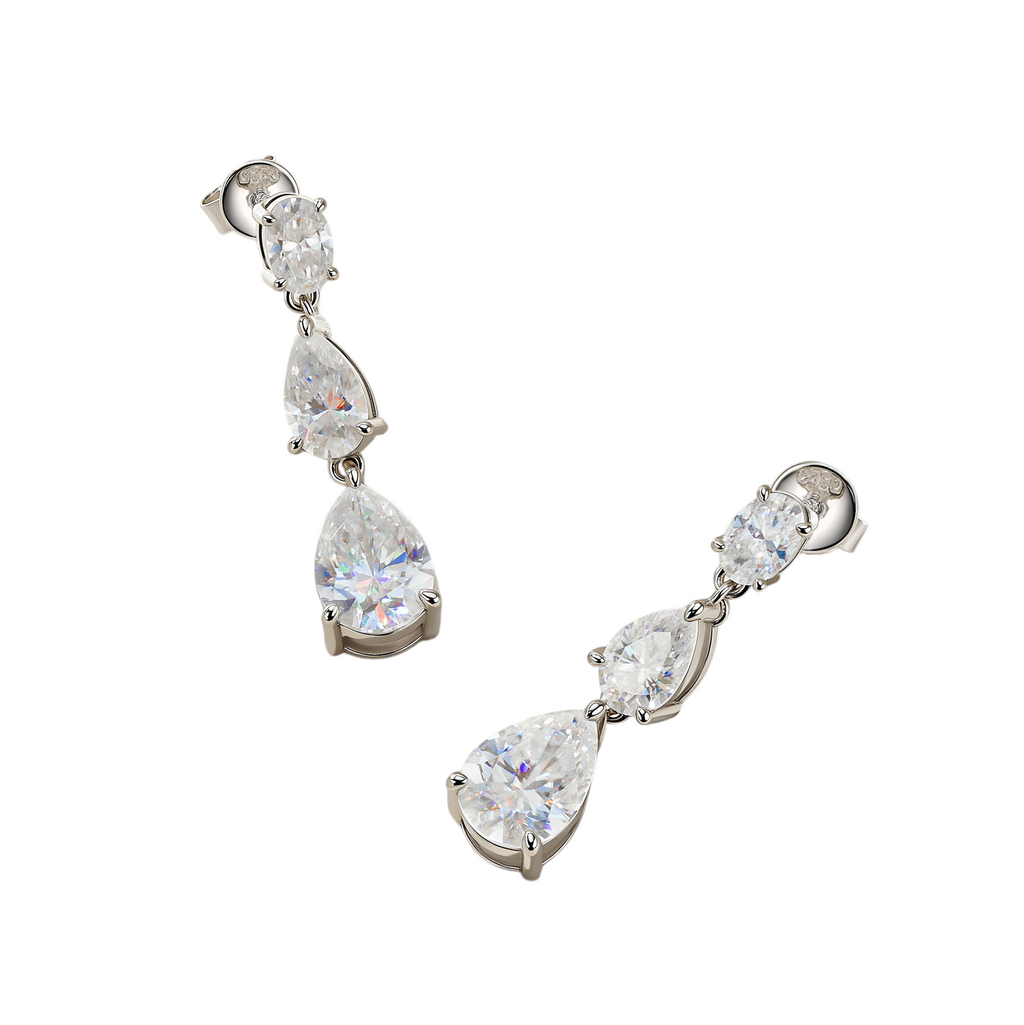 Hayesaura | Art Deco Geometric Moissanite Drops | Structural Luxury Evening Statement Earrings