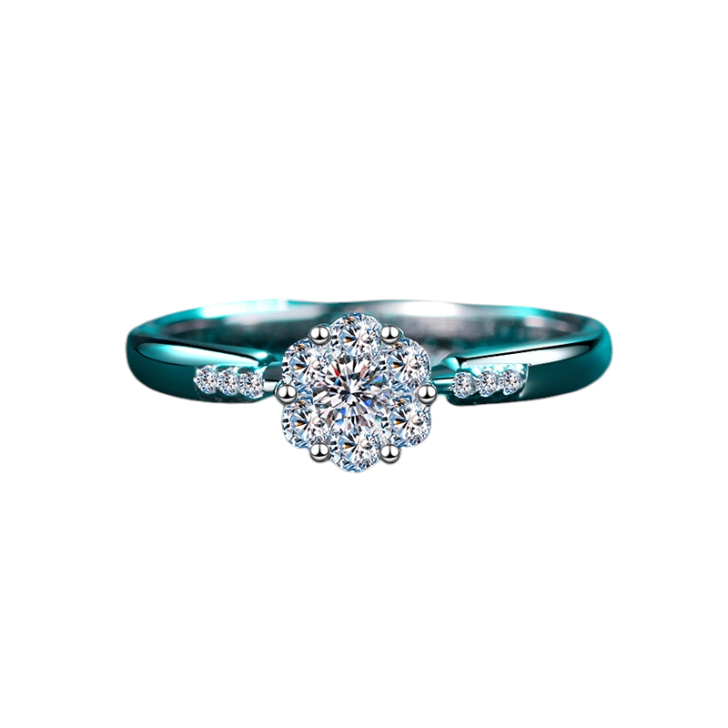 Hayesaura | Six-Around-One Cluster Moissanite Halo Ring in 18K White Gold