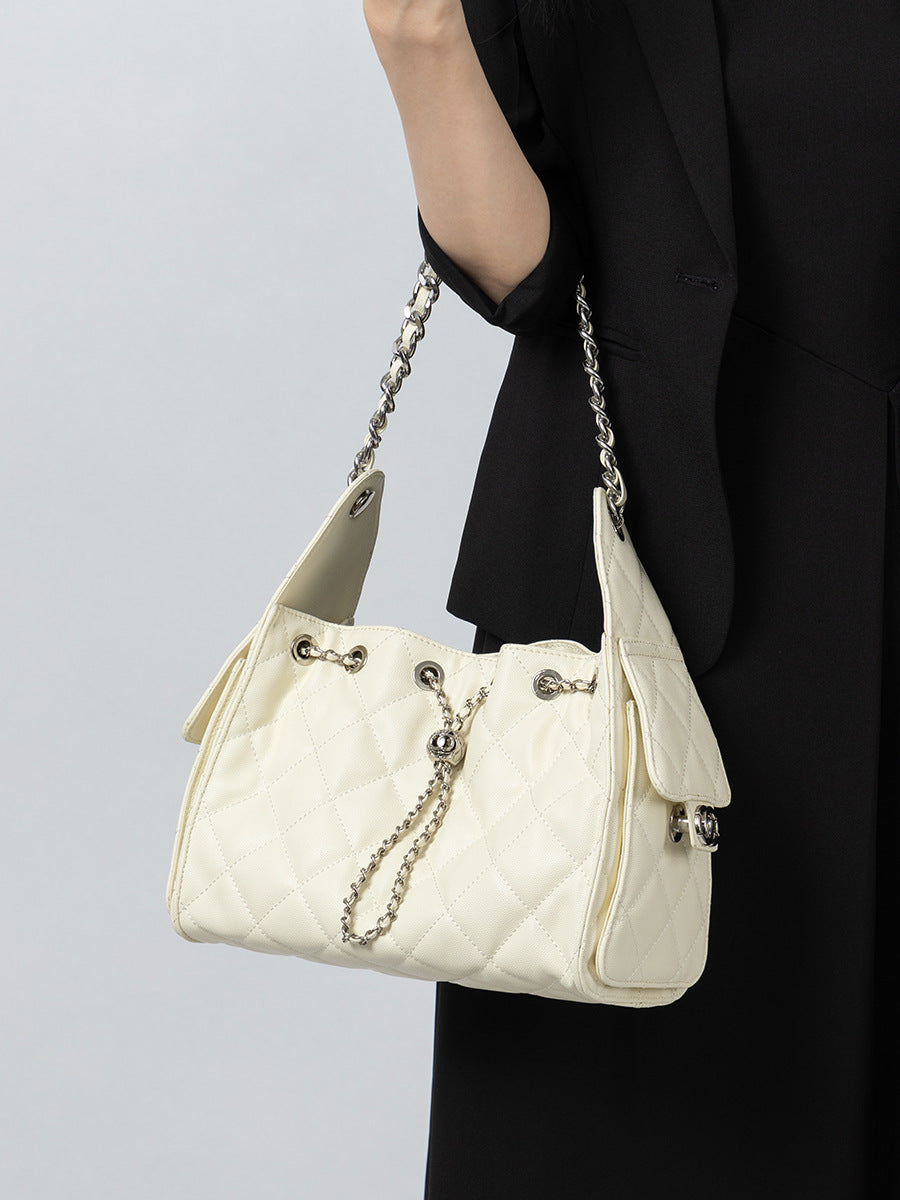 Hayesaura | Caviar Quilted Genuine Leather Drawstring Hobo Crossbody