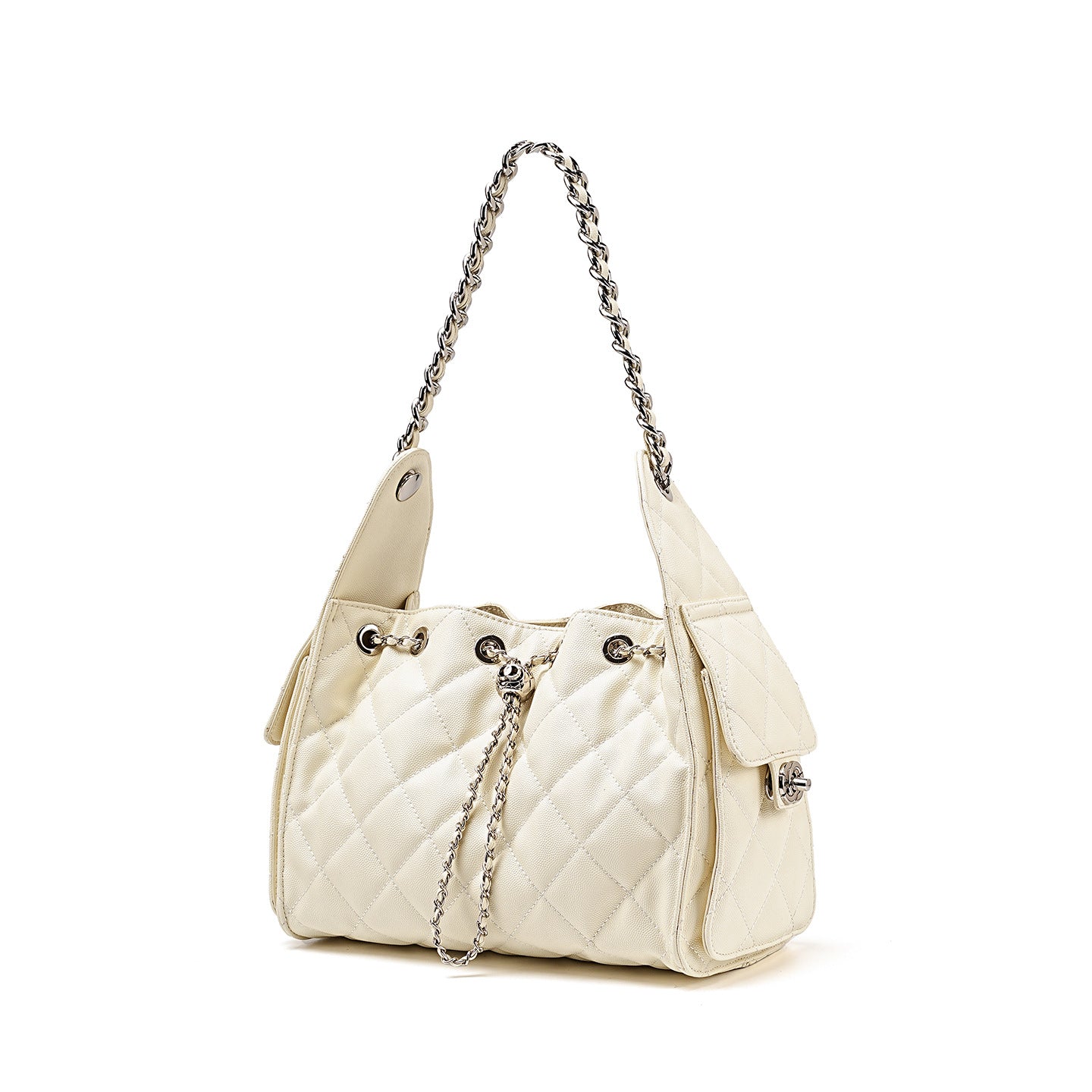 Hayesaura | Caviar Quilted Genuine Leather Drawstring Hobo Crossbody