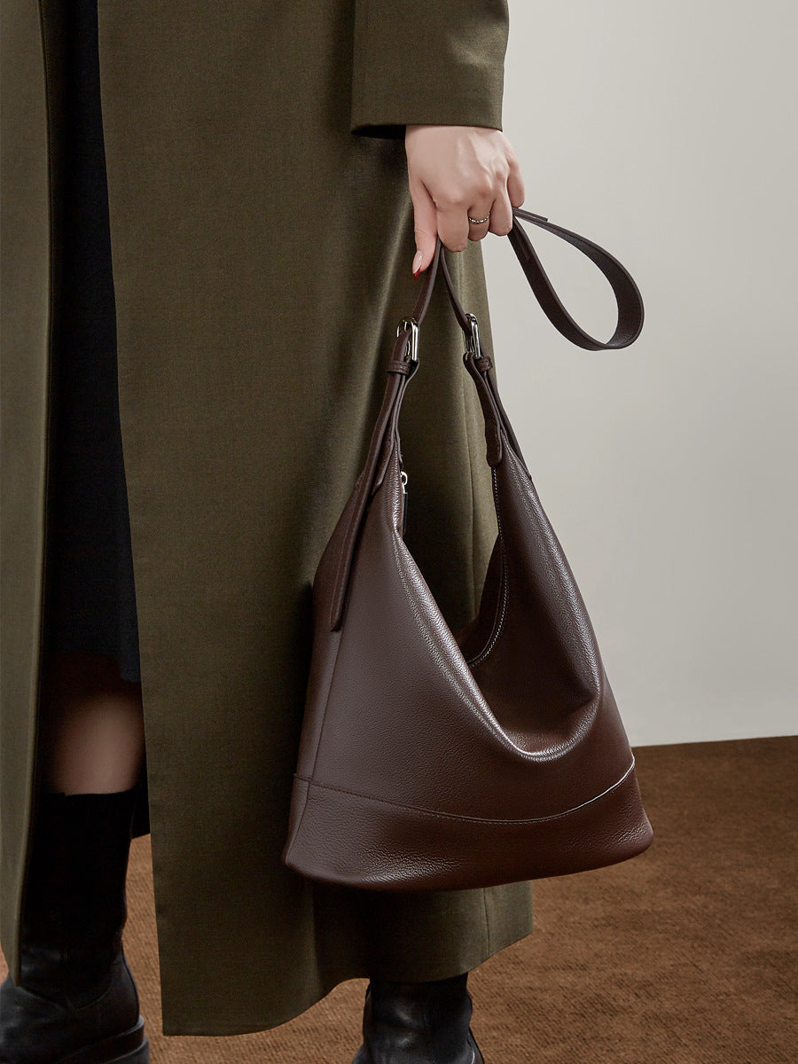 Hayesaura | Niche Top-Layer Cowhide Large Commuter Bucket Bag
