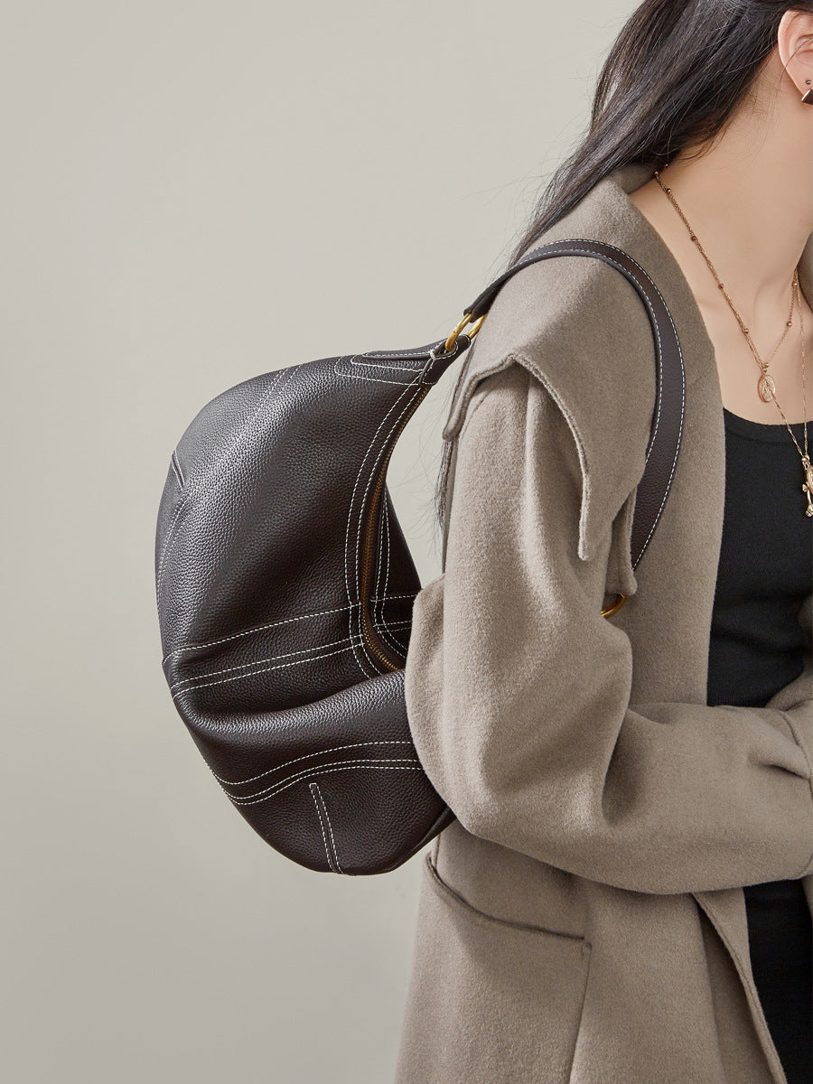 Hayesaura | Top-Layer Cowhide Slouchy Dumpling Croissant Underarm Bag