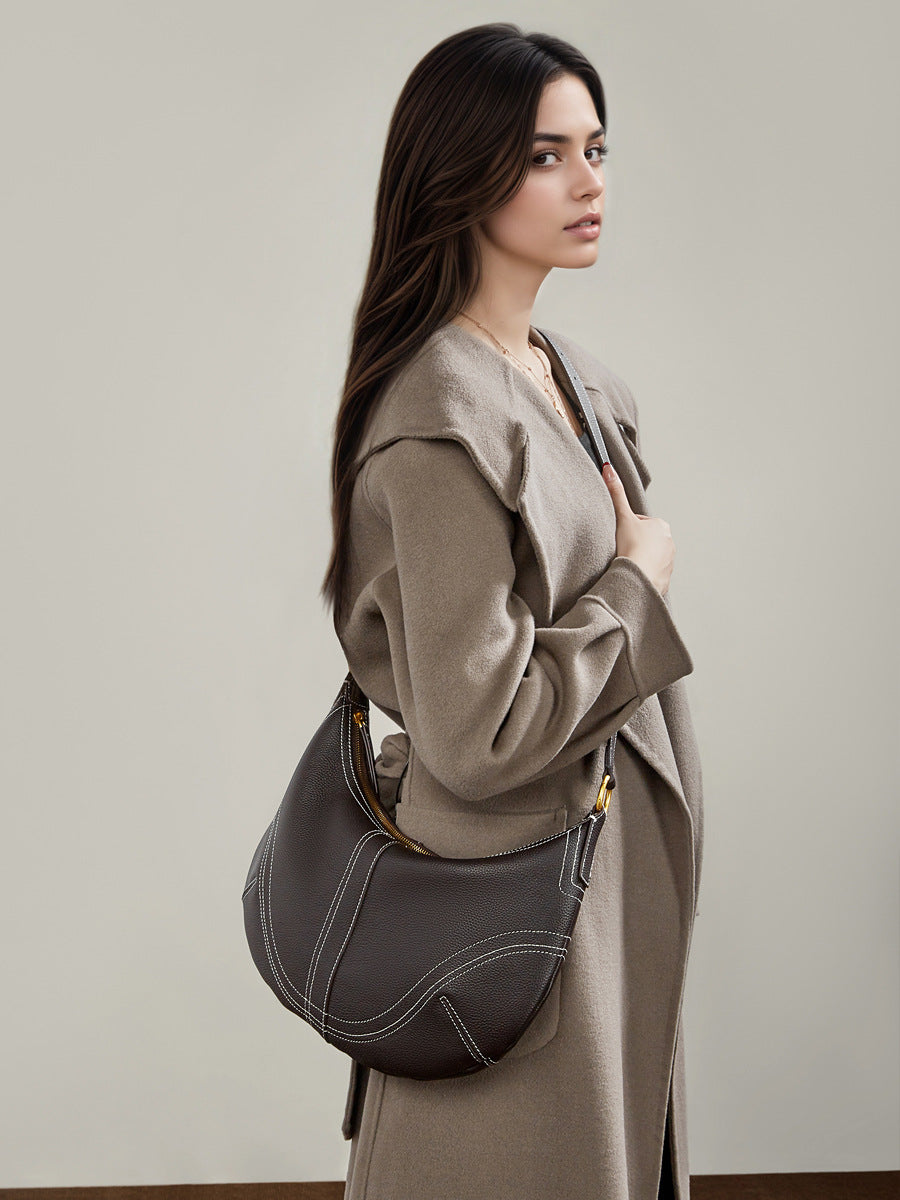 Hayesaura | Top-Layer Cowhide Slouchy Dumpling Croissant Underarm Bag