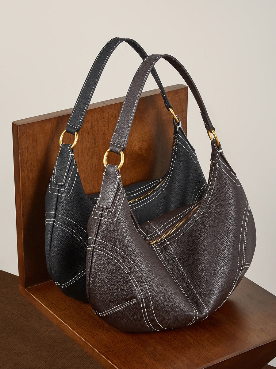 Hayesaura | Top-Layer Cowhide Slouchy Dumpling Croissant Underarm Bag