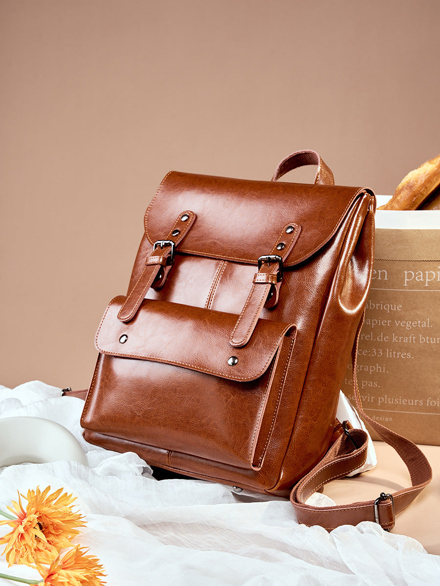 Hayesaura | Vintage Genuine Leather 14-Inch Laptop Campus Backpack