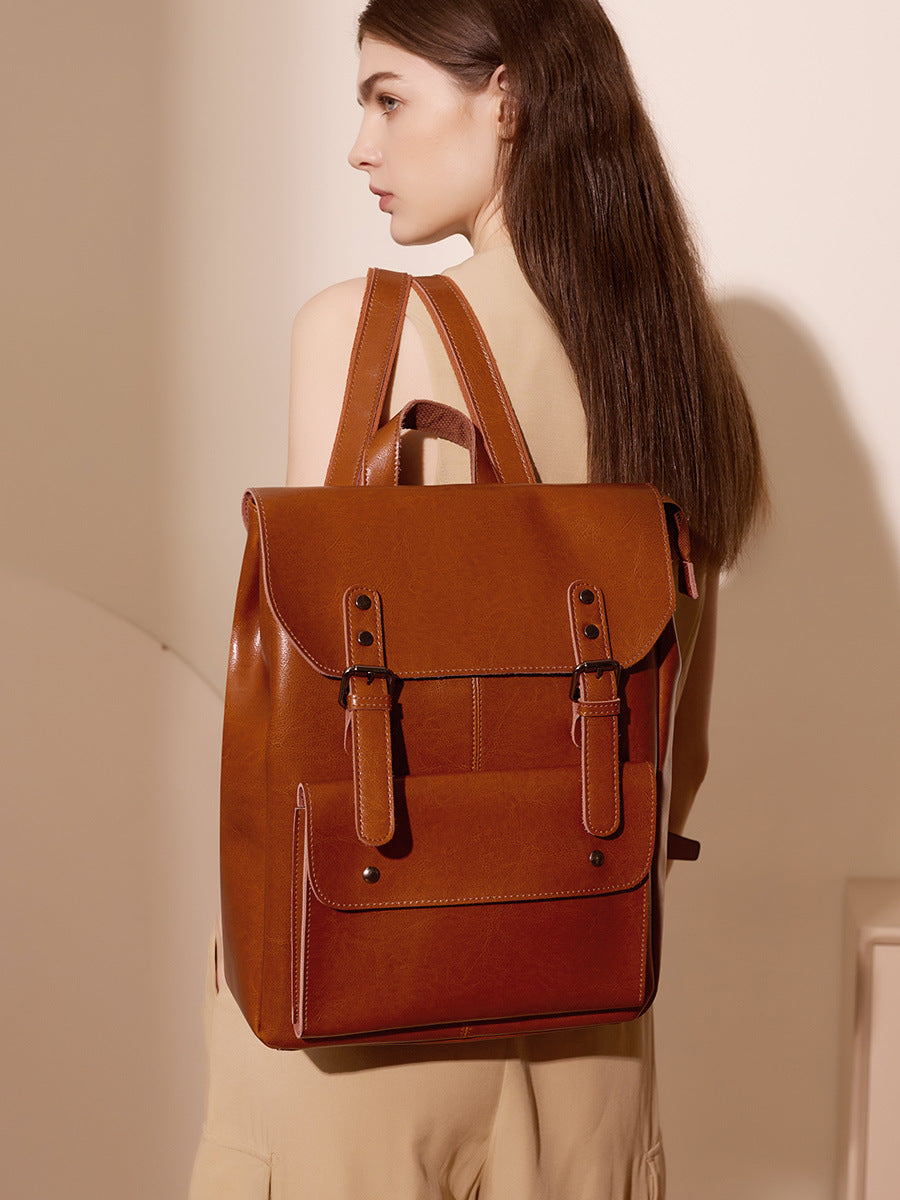 Hayesaura | Vintage Genuine Leather 14-Inch Laptop Campus Backpack