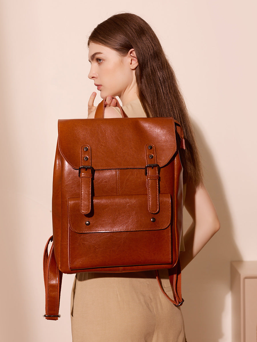 Hayesaura | Vintage Genuine Leather 14-Inch Laptop Campus Backpack