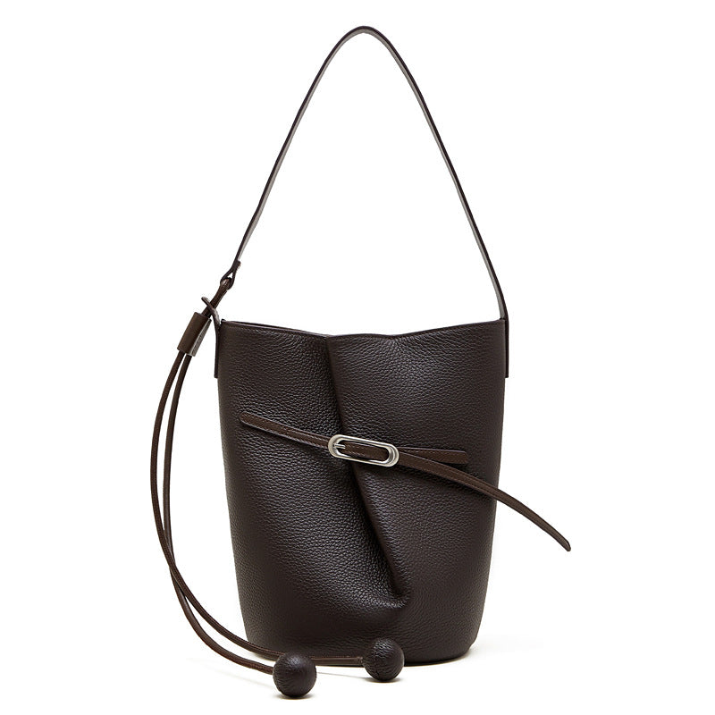 Hayesaura | Niche Top-Layer Cowhide Large Capacity Bucket Crossbody