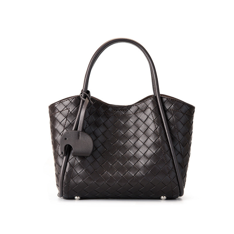 Hayesaura | 2026 Summer Woven Pattern Genuine Leather 2-in-1 Tote