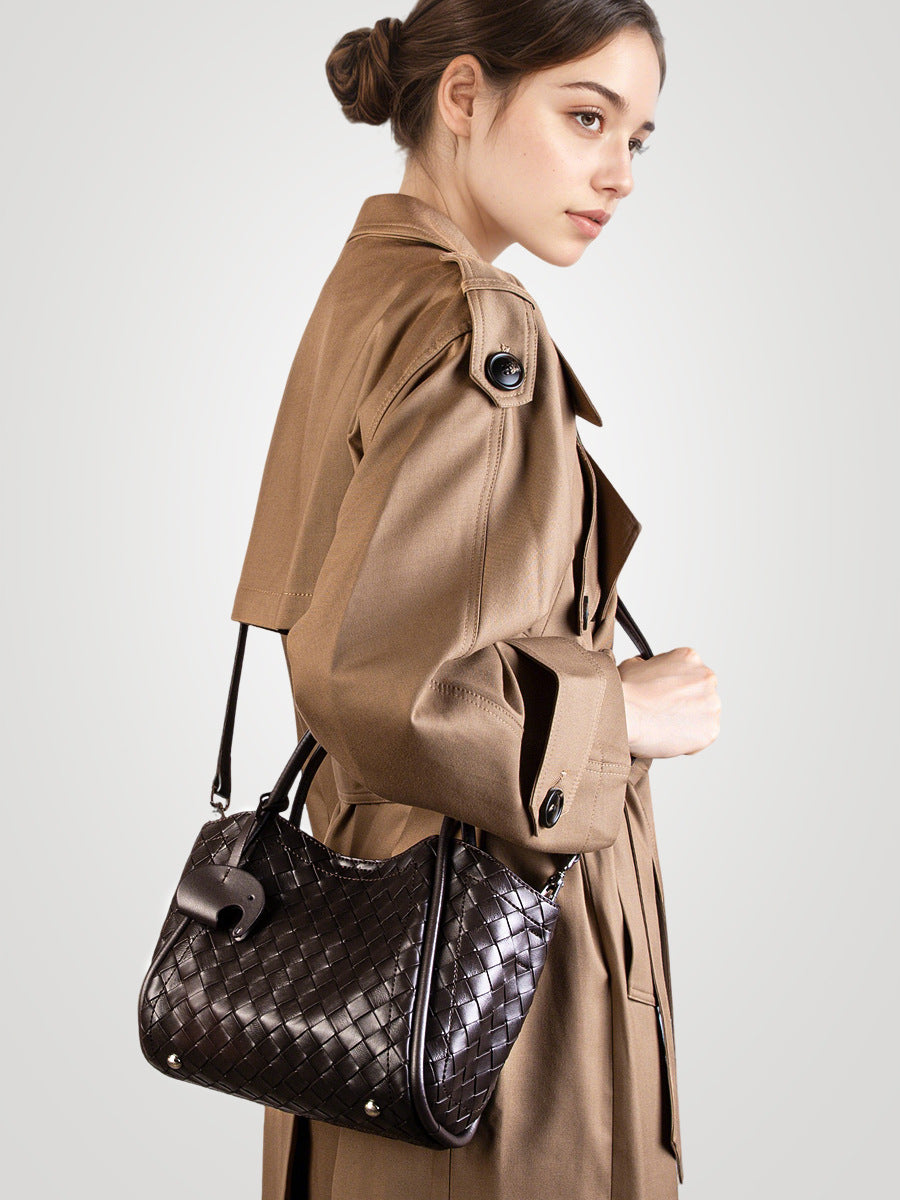 Hayesaura | 2026 Summer Woven Pattern Genuine Leather 2-in-1 Tote