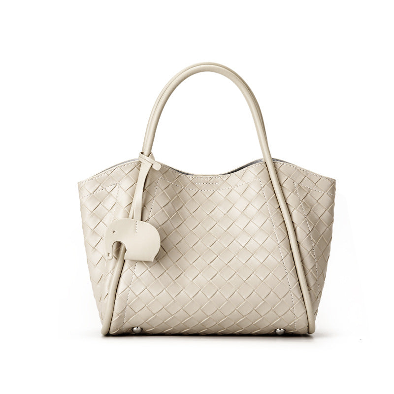 Hayesaura | 2026 Summer Woven Pattern Genuine Leather 2-in-1 Tote