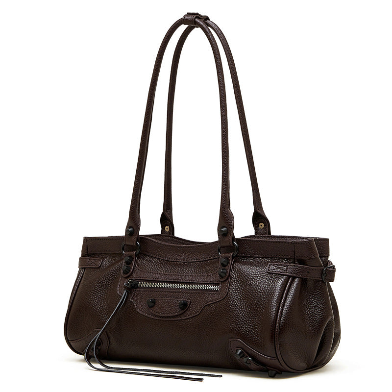 Hayesaura | ABG Punk Rivet Top-Layer Cowhide Motorcycle Baguette Bag