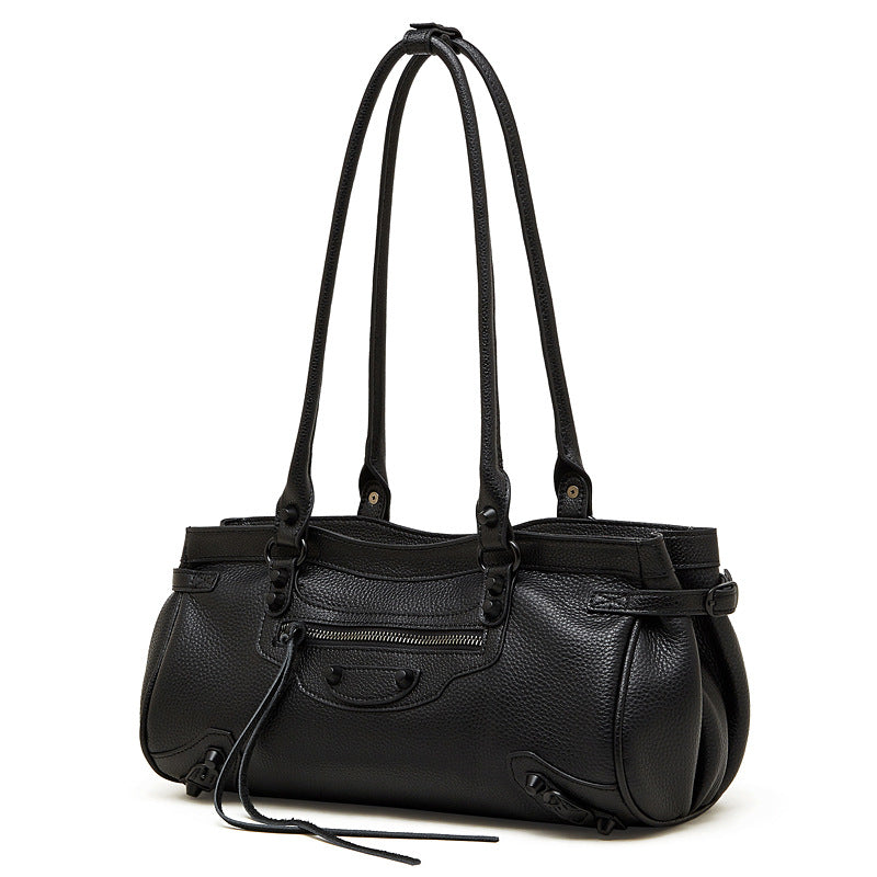 Hayesaura | ABG Punk Rivet Top-Layer Cowhide Motorcycle Baguette Bag