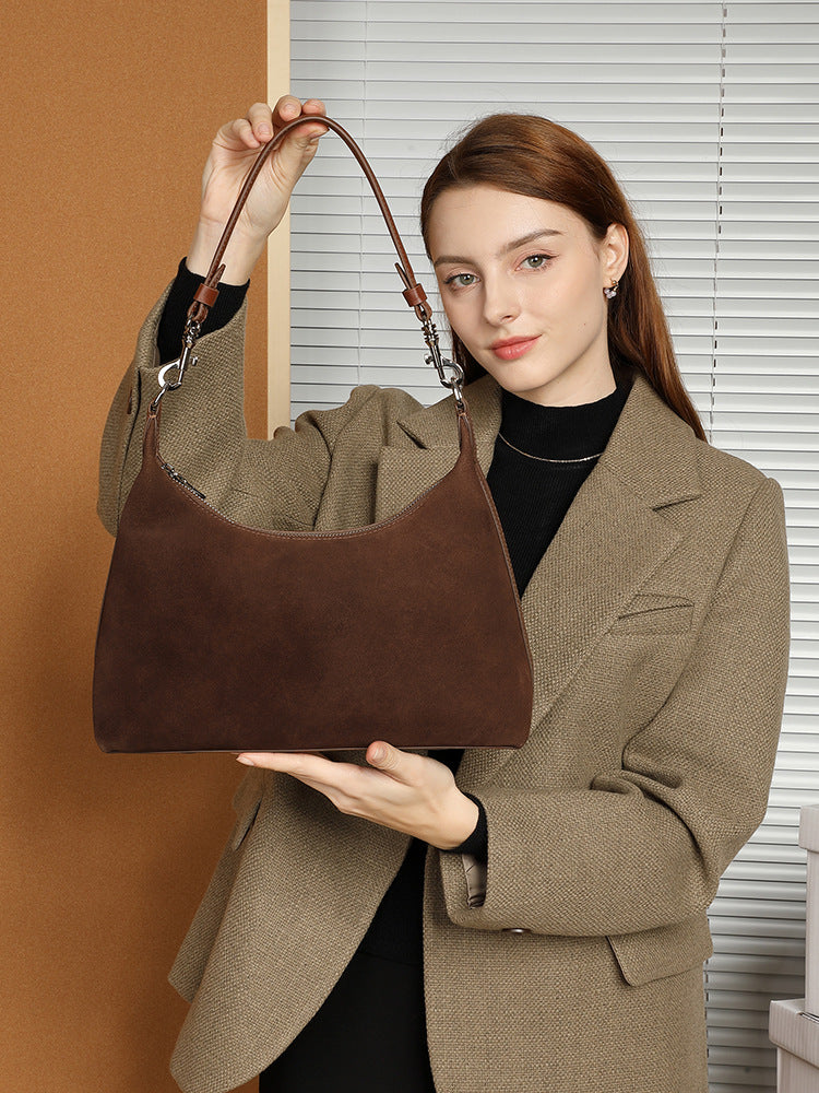 Hayesaura | 2026 Frosted Matte Cowhide Large Commuter Underarm Tote