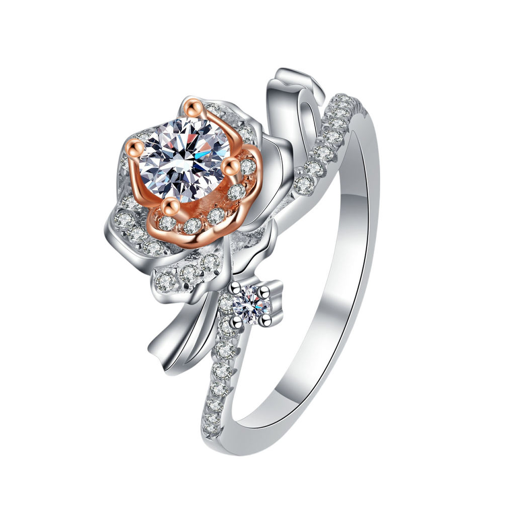 Hayesaura | Avant-Garde Multi-Tone Single Rose Moissanite Ring | Cyber Y2K Floral Statement