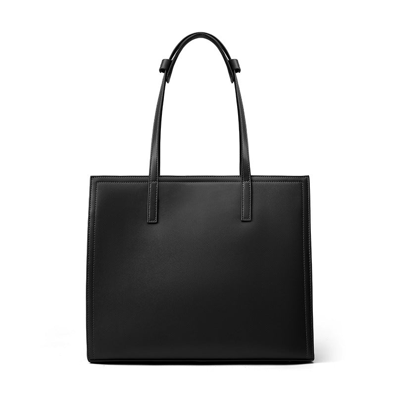 Hayesaura | Winter Niche Black Cowhide Large Commuter Laptop Tote