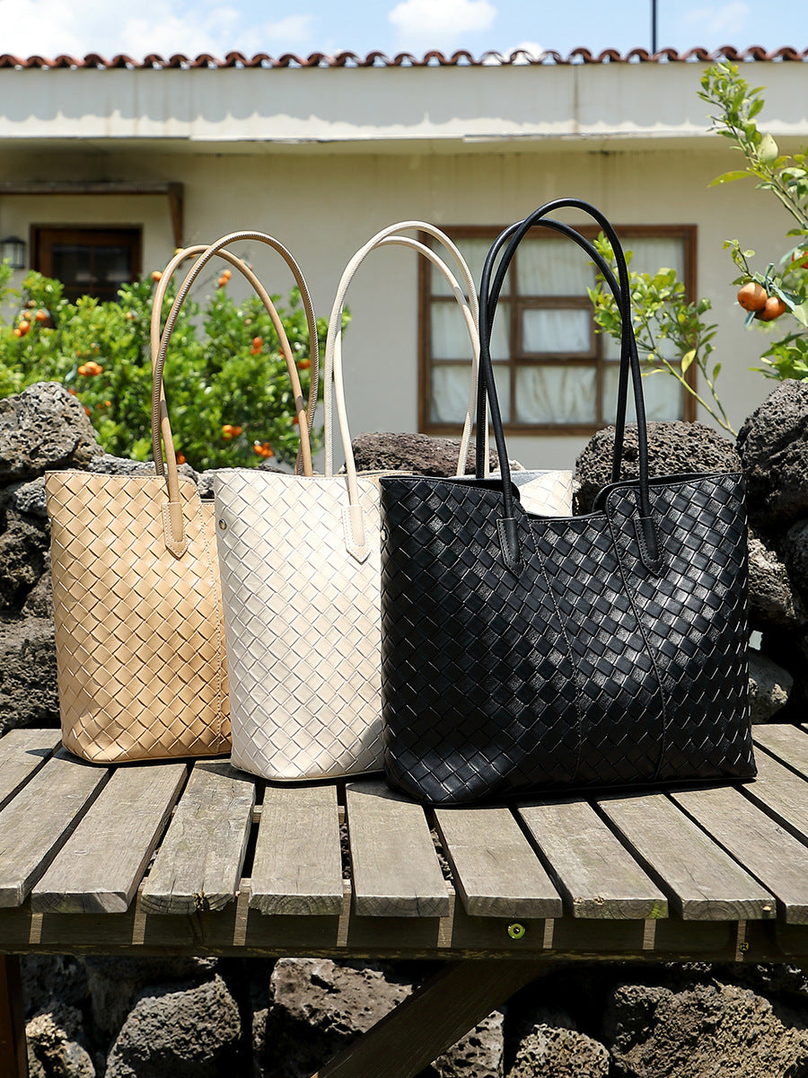 Hayesaura | Minimalist Woven 2-in-1 Genuine Leather Large Tote