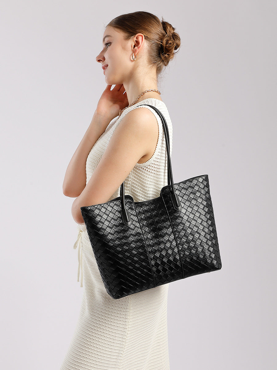 Hayesaura | Minimalist Woven 2-in-1 Genuine Leather Large Tote