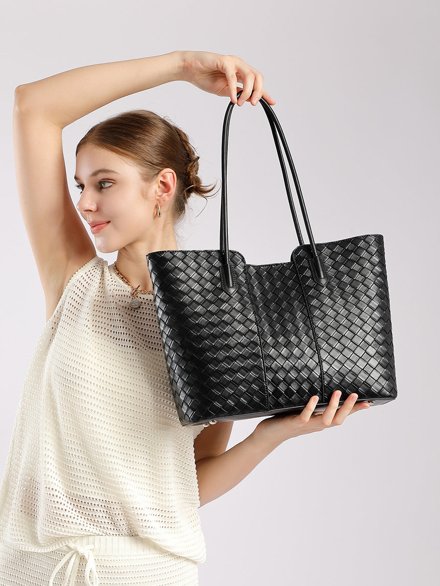 Hayesaura | Minimalist Woven 2-in-1 Genuine Leather Large Tote