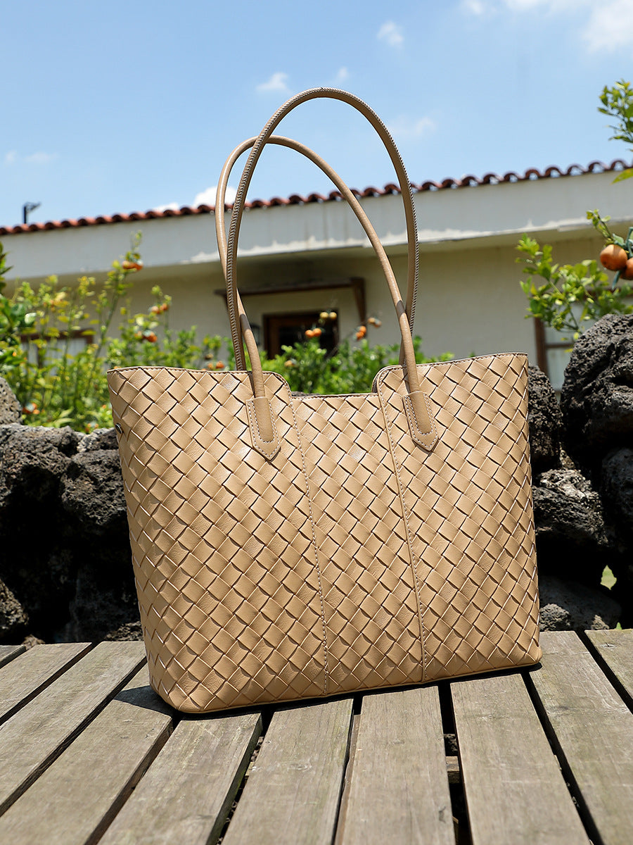 Hayesaura | Minimalist Woven 2-in-1 Genuine Leather Large Tote