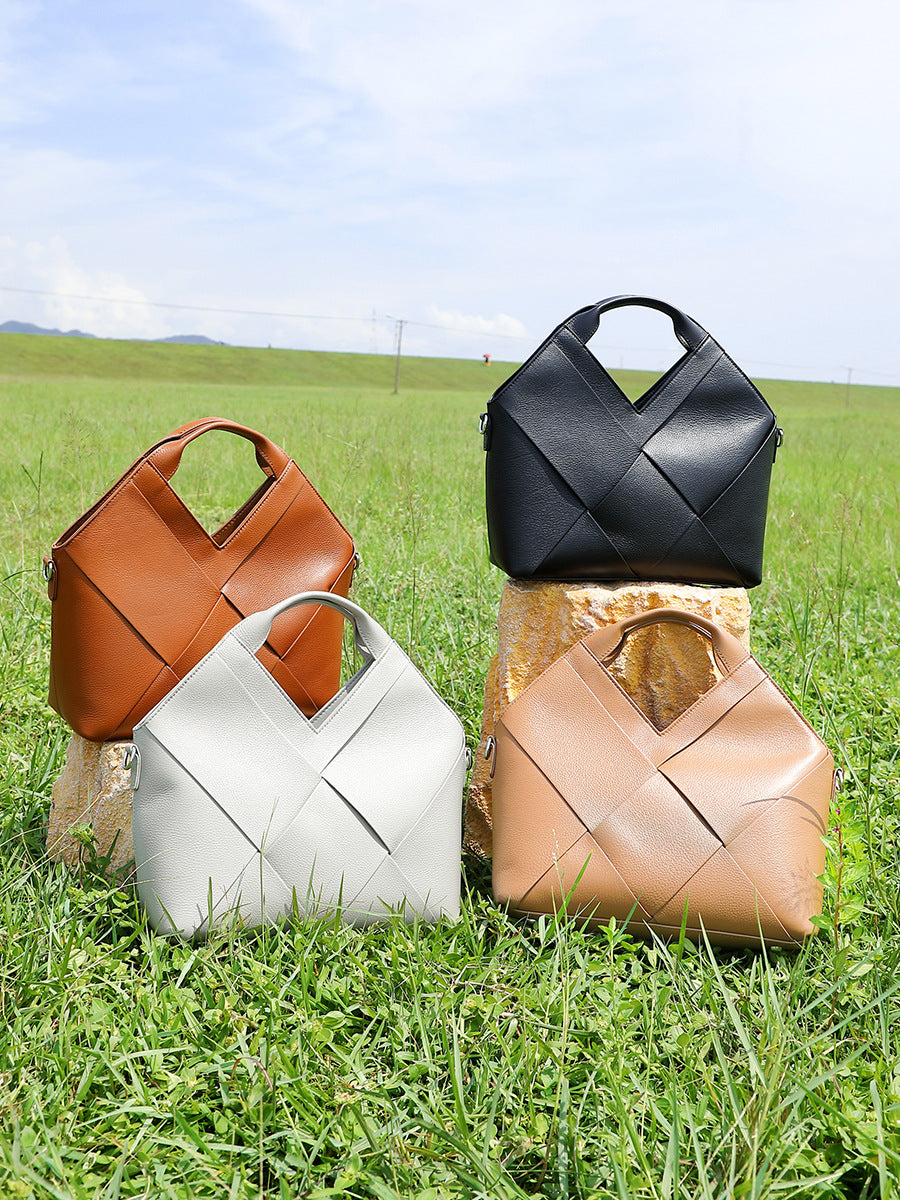 Hayesaura | Inverted Triangle Woven Soft Leather Handbag
