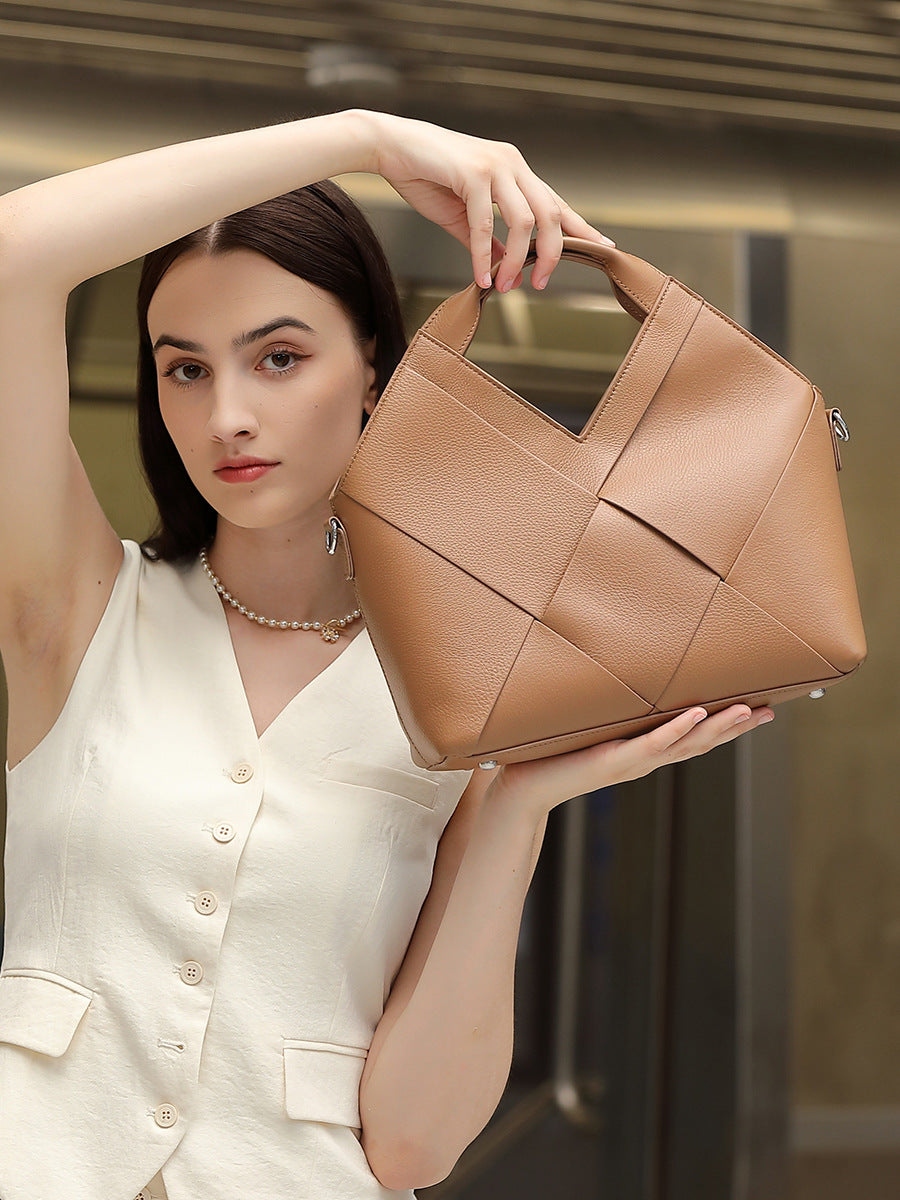 Hayesaura | Inverted Triangle Woven Soft Leather Handbag